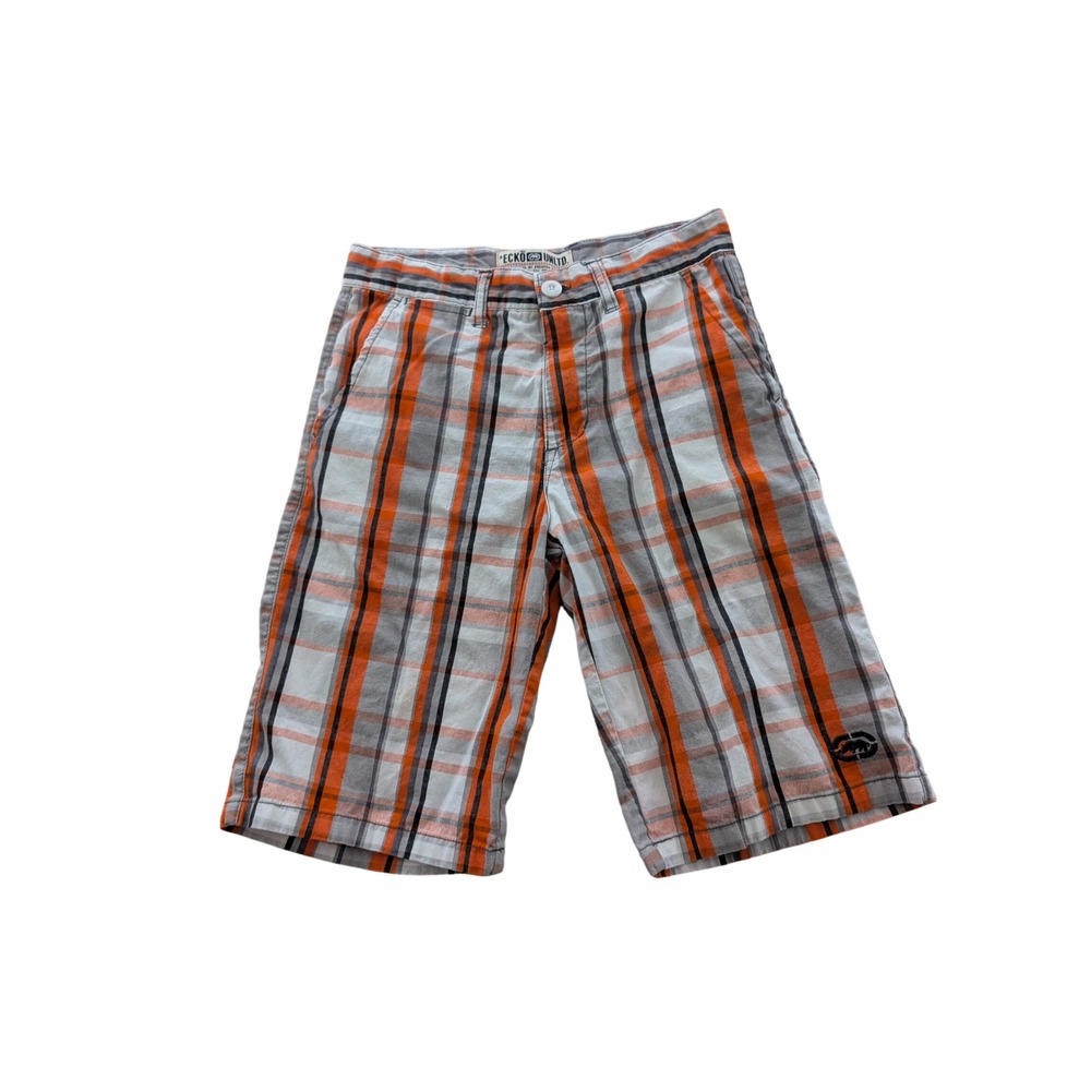 Ecko Unltd Boys‎ Plaid Shorts Orange Grey Black Cotton Size 12 Streetwear Rhino